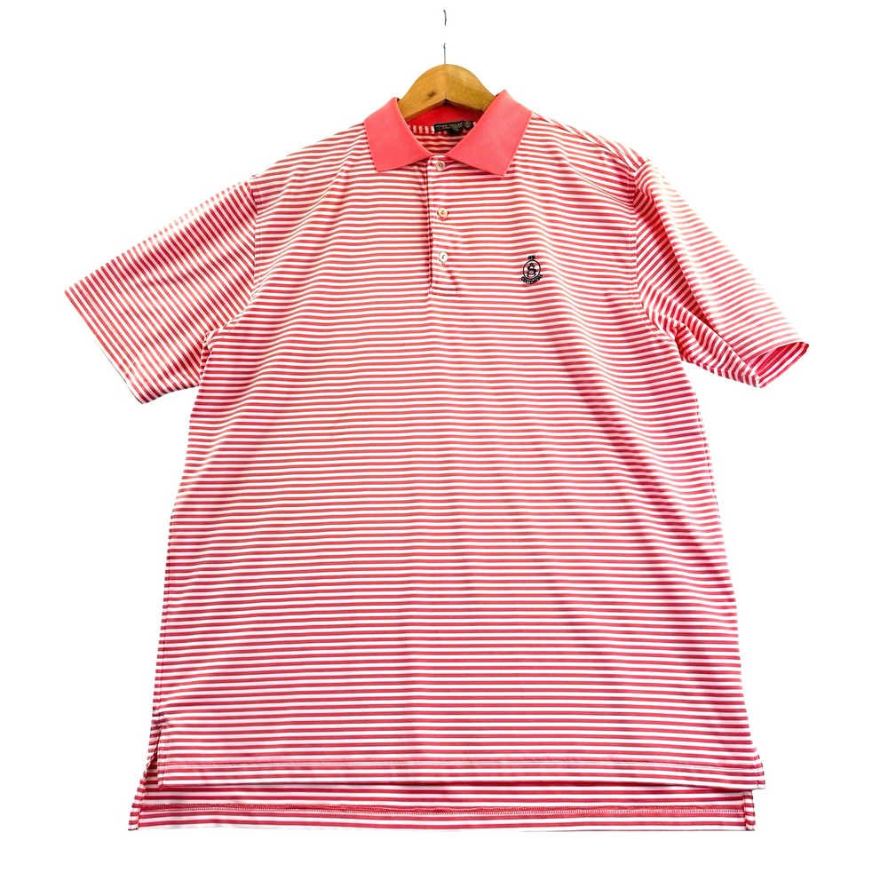 Peter Millar Summer Comfort Centennial Golf Shirt Polo Peach/White Stripes SZ L